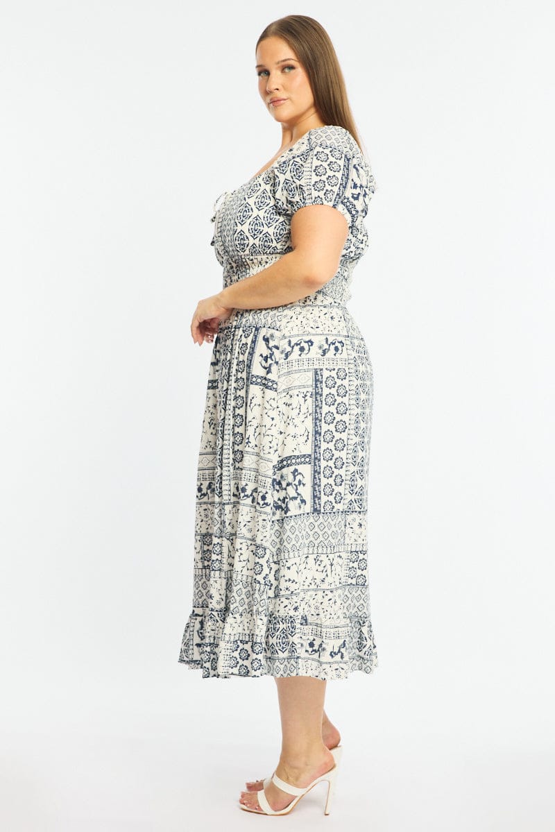 Blue Boho Maxi Dress Short Sleeve Linen Blend - Image 3