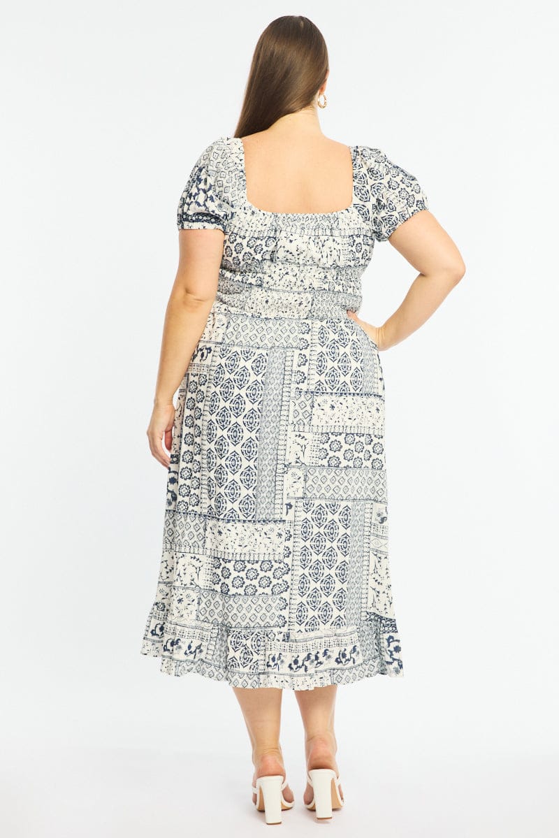 Blue Boho Maxi Dress Short Sleeve Linen Blend - Image 4