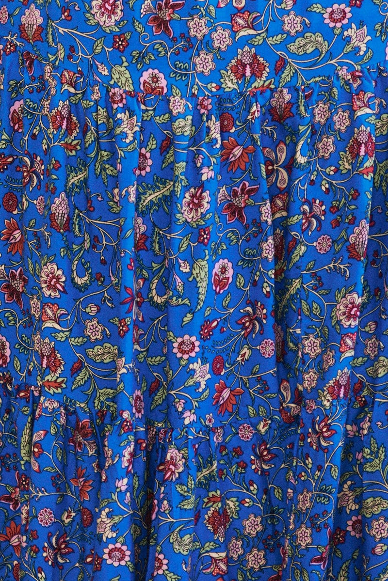 Blue Boho Midi Dress Short Sleeve Wrap Front - Image 6