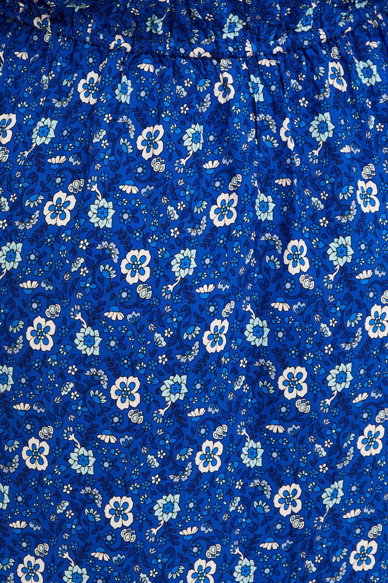 Blue Boho Midi Dress Sort Sleeve Ruffle - Image 6