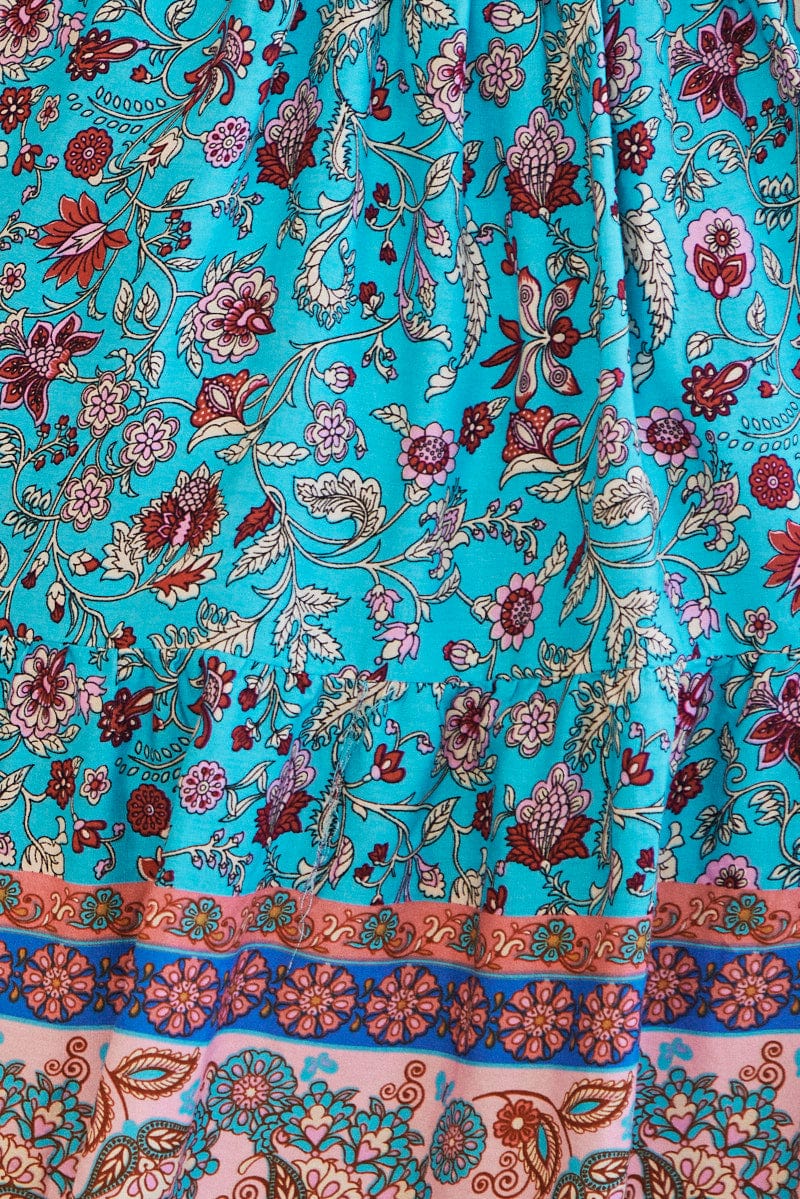 Blue Boho Wrap Dress Short Sleeve V-neck - Image 6