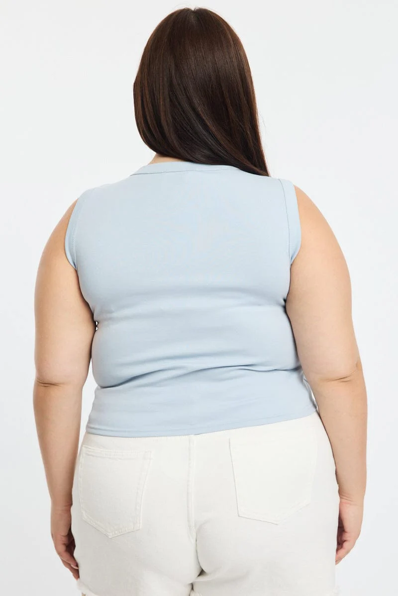 Blue Button Front Top Sleeveless - Image 4