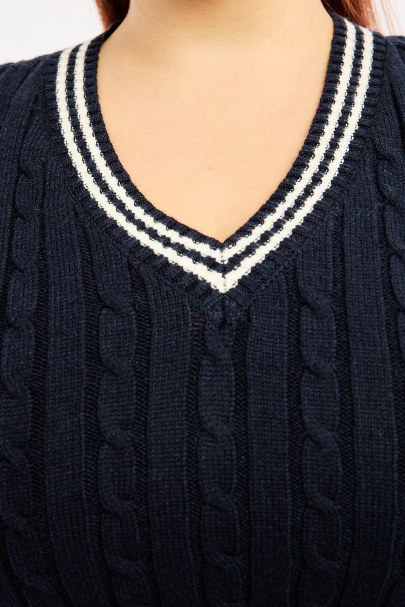 Blue Cable Knit Vest V-neck - Image 5