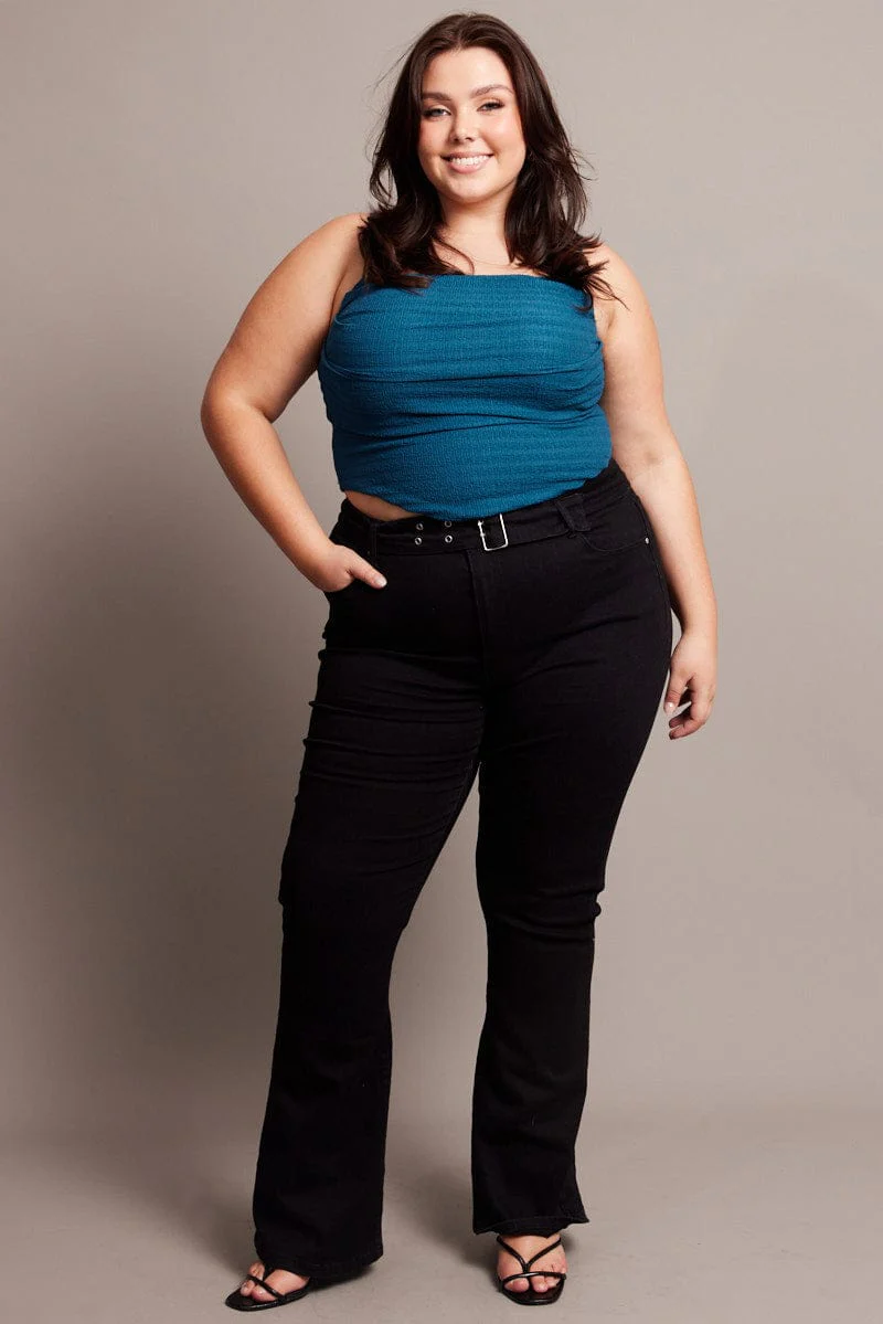Blue Cami Top Sleeveless Cowl Neck Textured - Image 2