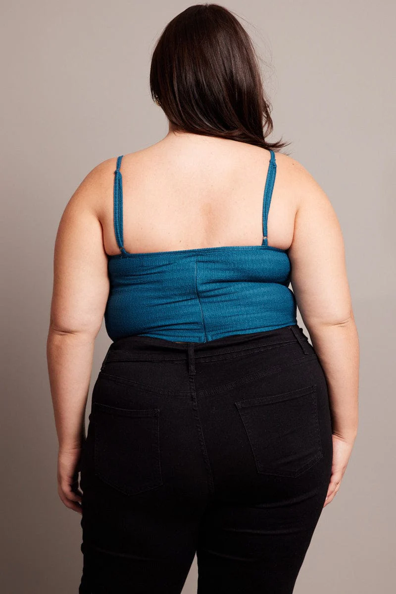 Blue Cami Top Sleeveless Cowl Neck Textured - Image 5
