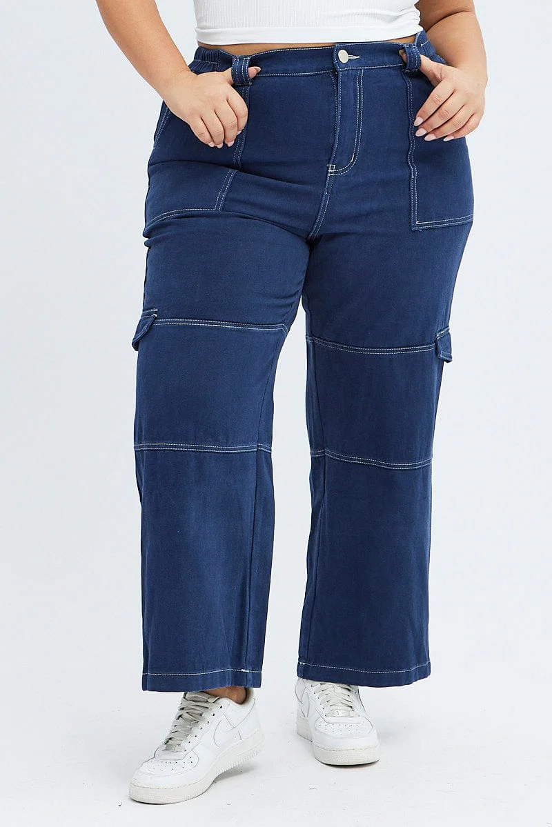 Blue Cargo Denim Jeans High Rise - Image 2