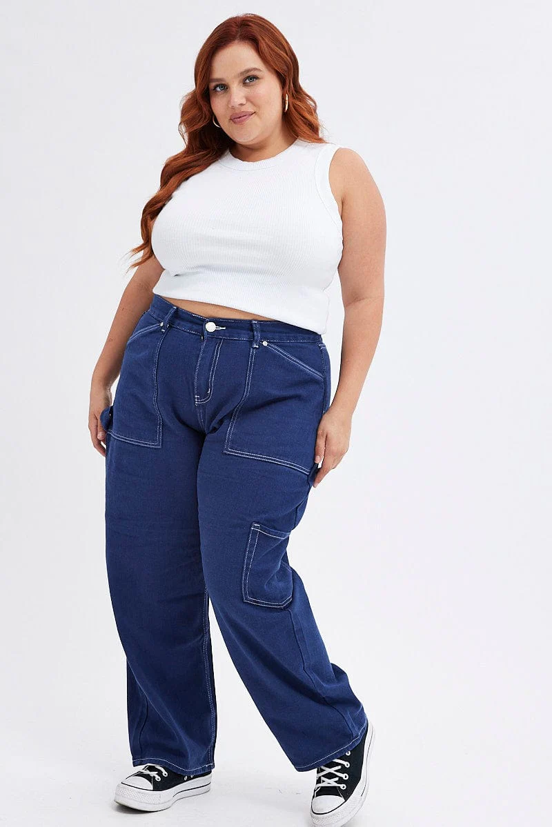 Blue Cargo Jeans Out Pocket - Image 3