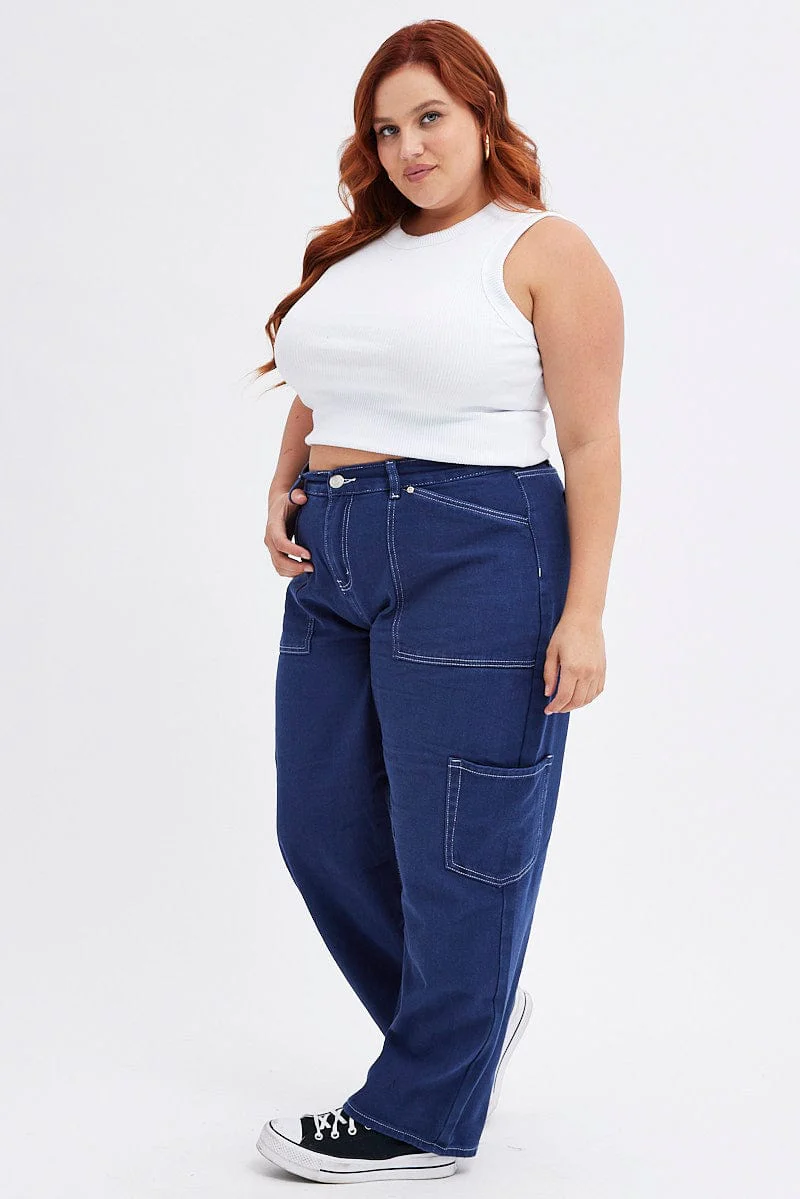 Blue Cargo Jeans Out Pocket - Image 4