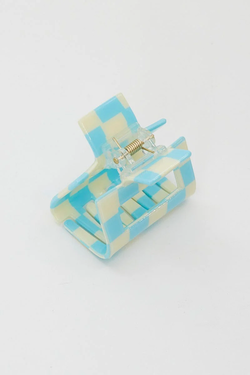 Blue Check Print Hair Claw - Image 2
