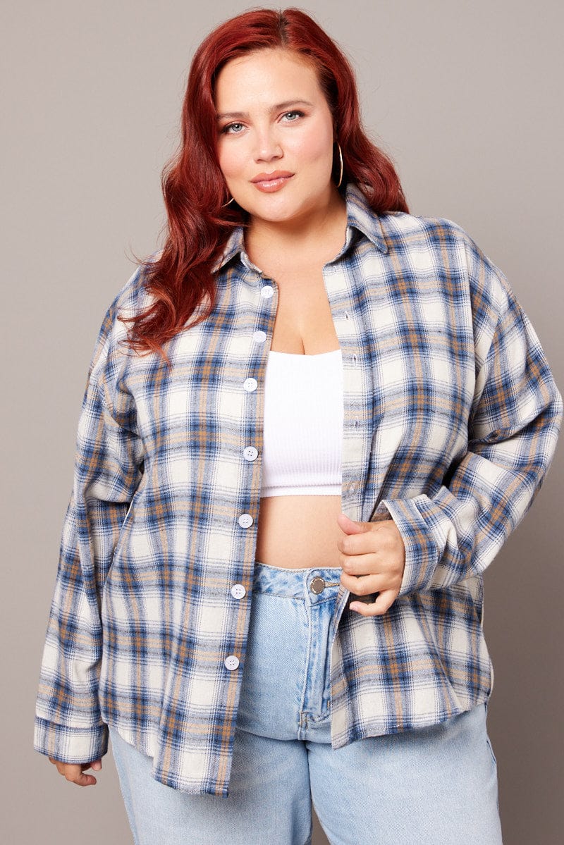 Blue Check Relaxed Shirt Long Sleeve - Image 3