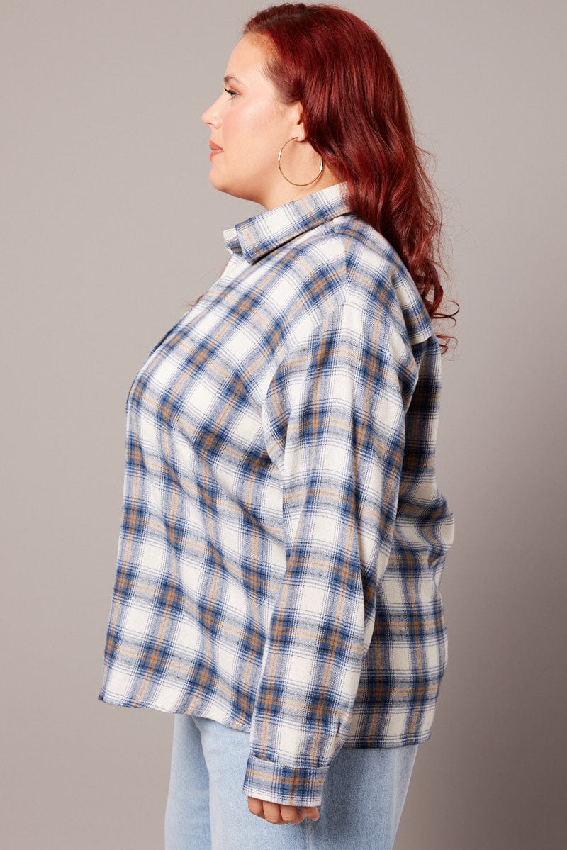 Blue Check Relaxed Shirt Long Sleeve - Image 4