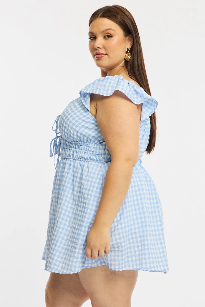 Blue Check Skater Dress Short Sleeve - Image 4
