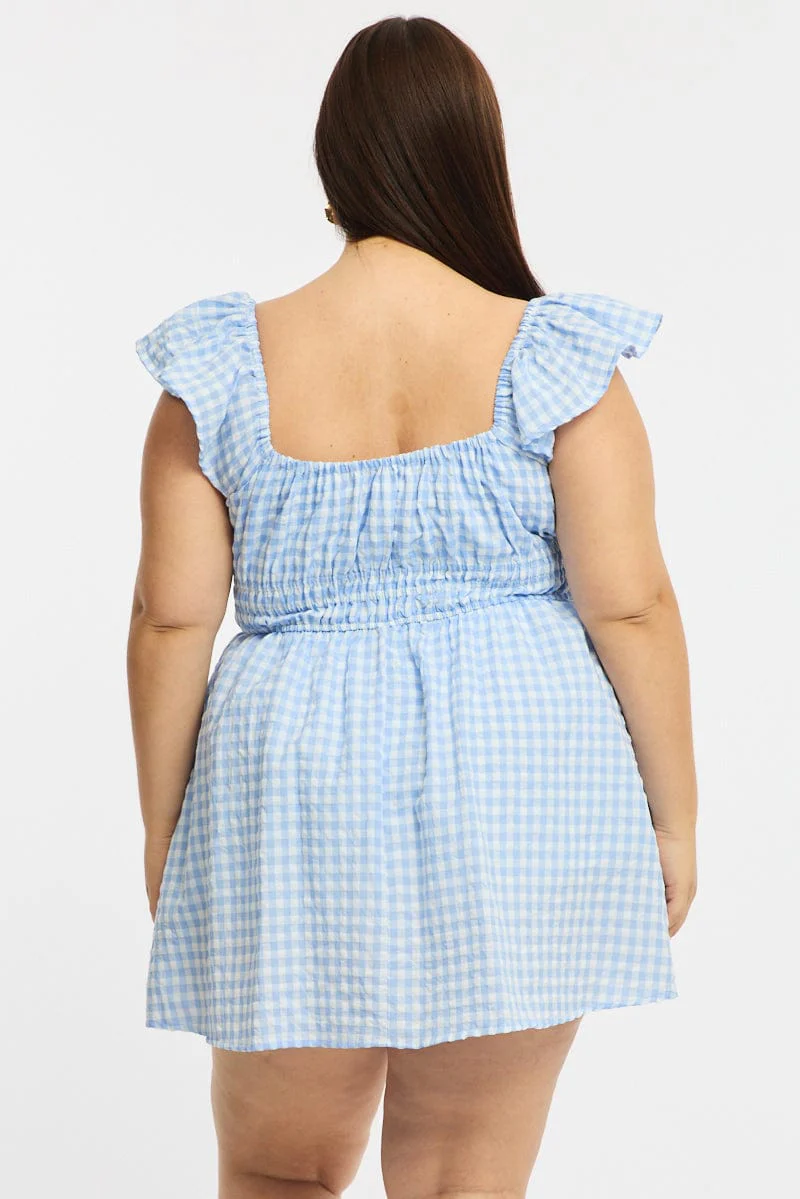 Blue Check Skater Dress Short Sleeve - Image 5