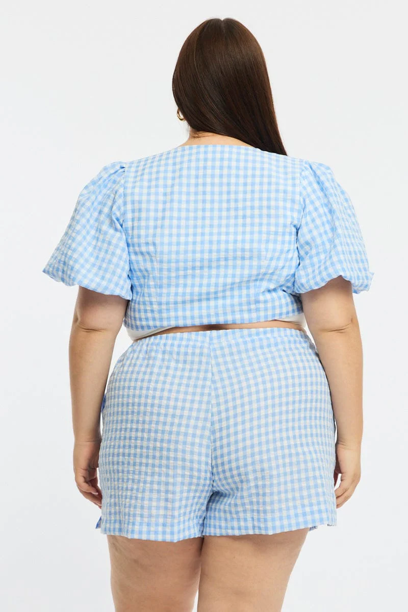 Blue Check Tie Up Bolero Short Sleeve - Image 5