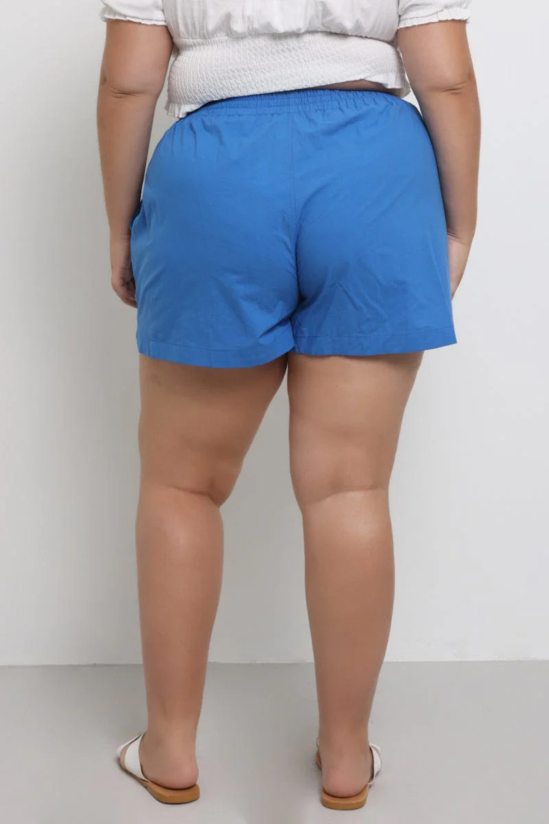 Blue Cotton Curve Hem Shorts - Image 4