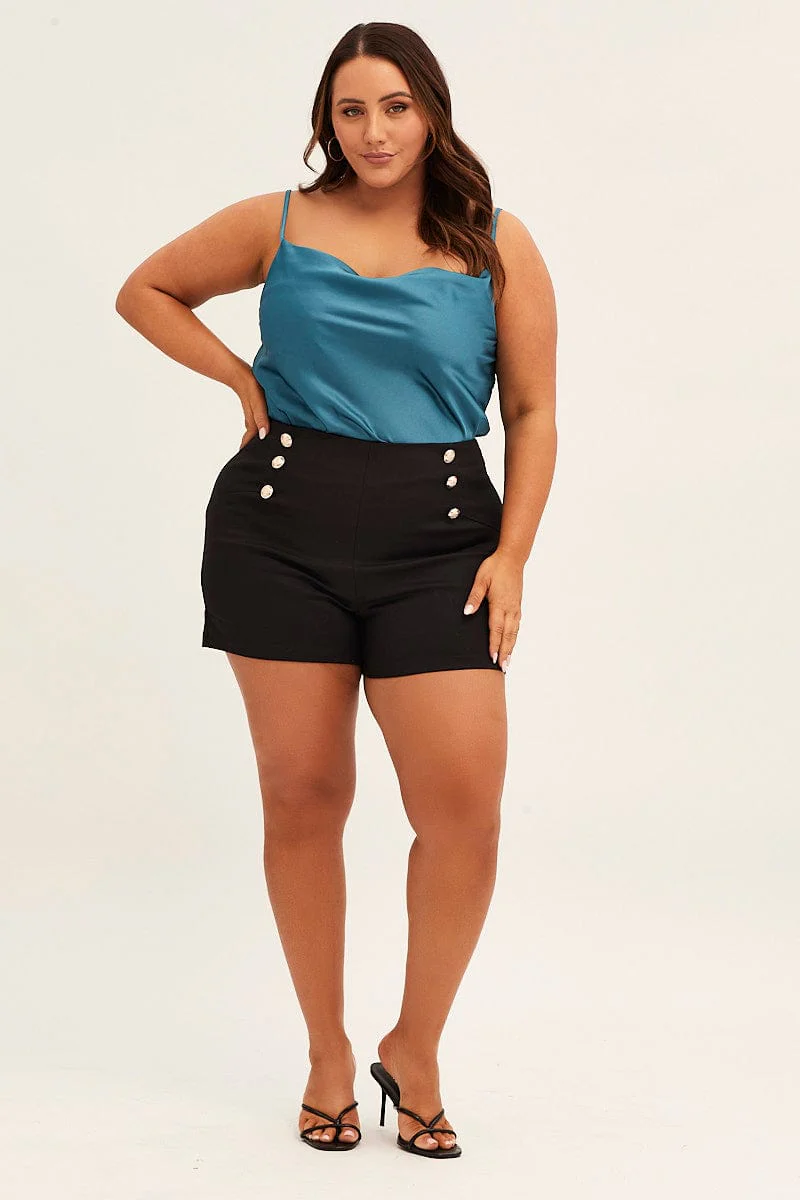Blue Cowl Neck Satin Singlet Bodysuit - Image 3