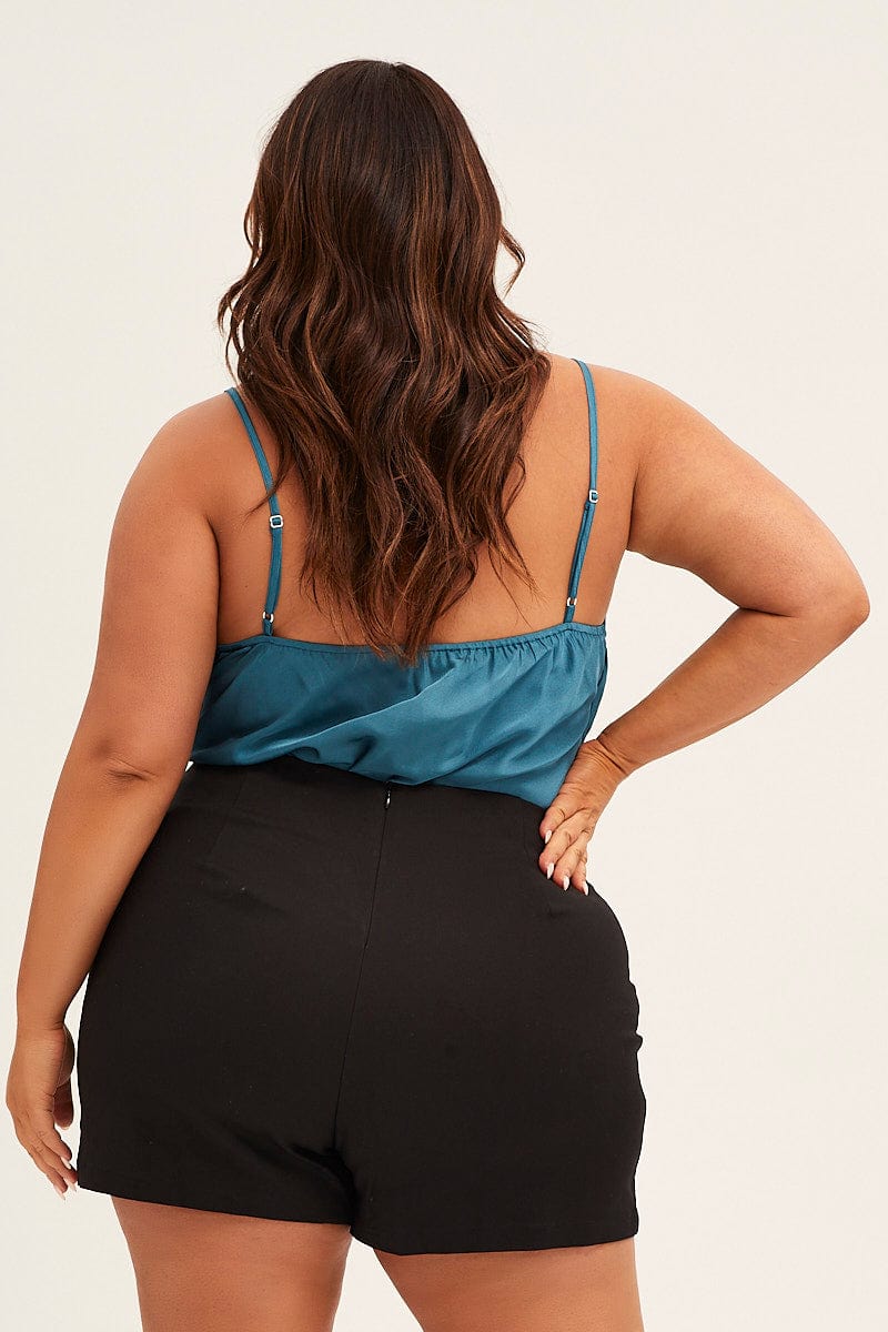 Blue Cowl Neck Satin Singlet Bodysuit - Image 5