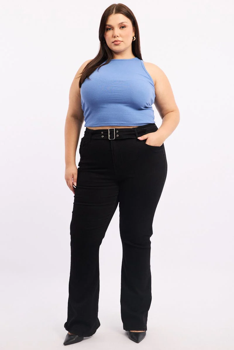 Blue Crew Neck Rib Tank Top - Image 2