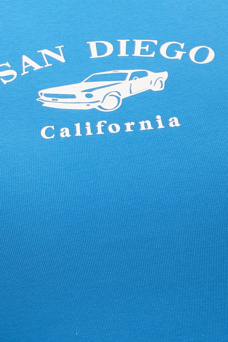 Blue Crew Neck Short Sleeve Crop Top - Image 6