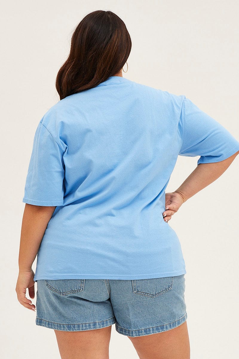 Blue Crew Neck Short Sleeve Oversized Graphic T-shirt - Image 5