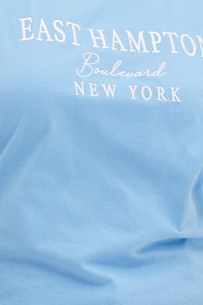 Blue Crew Neck Short Sleeve Oversized Graphic T-shirt - Image 6