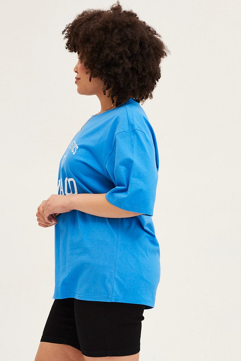 Blue Crew Neck Short Sleeve Oversized Graphic T-shirt - Image 4