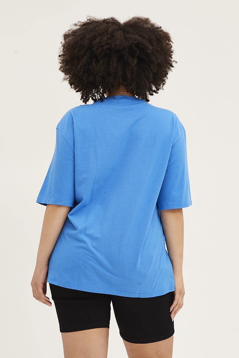 Blue Crew Neck Short Sleeve Oversized Graphic T-shirt - Image 5