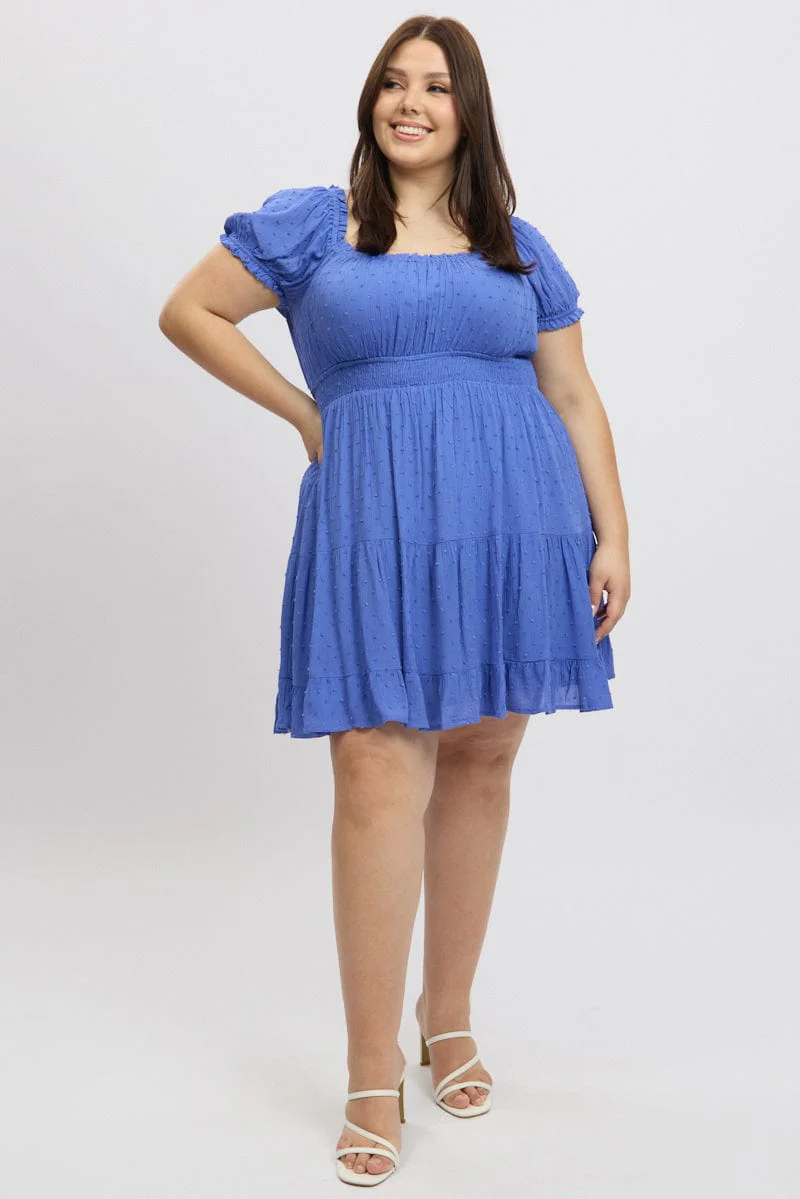 Blue Crinkle Rayon Blend Tiered Minidress - Image 2