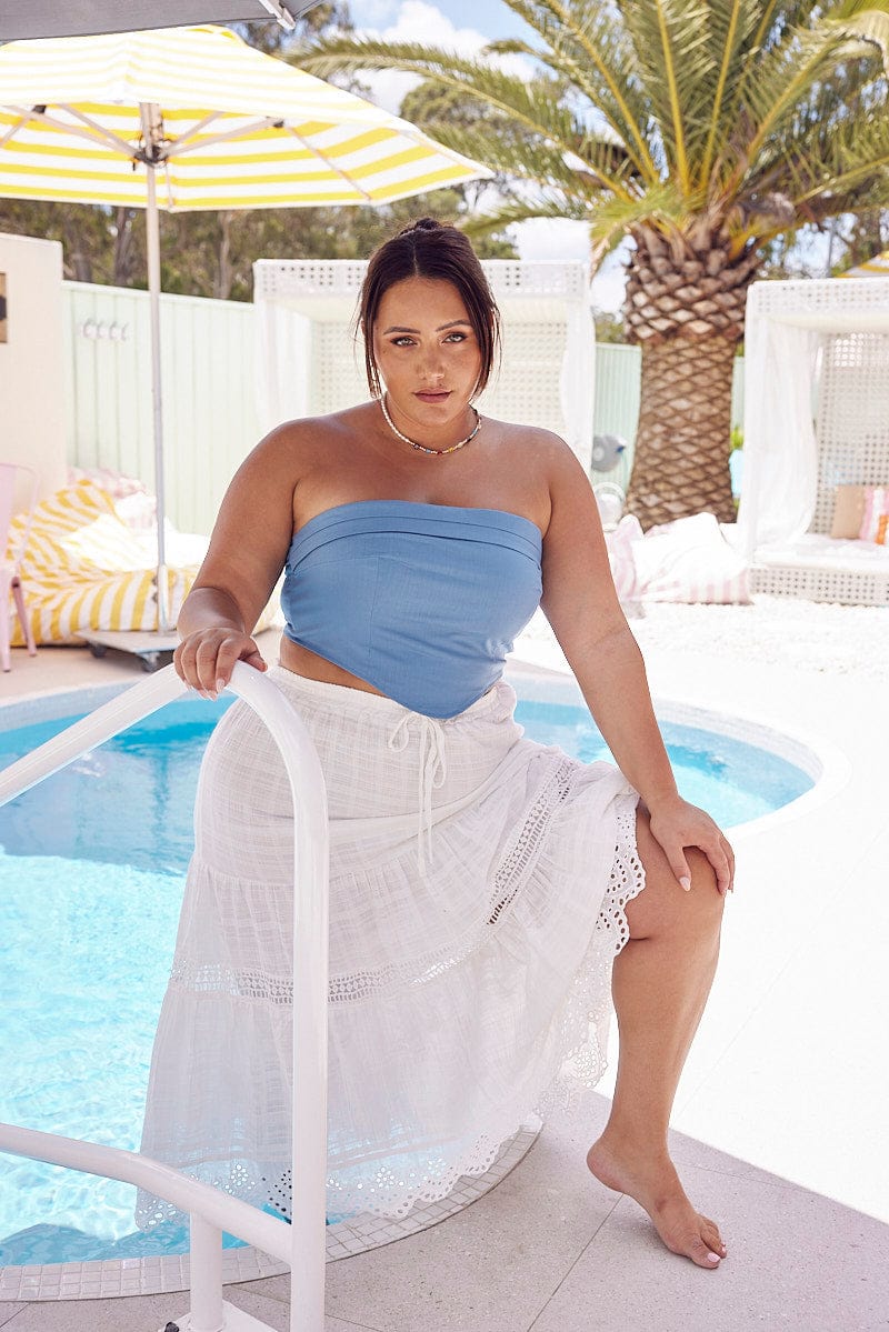 Blue Crop Top Strapless Linen Blend