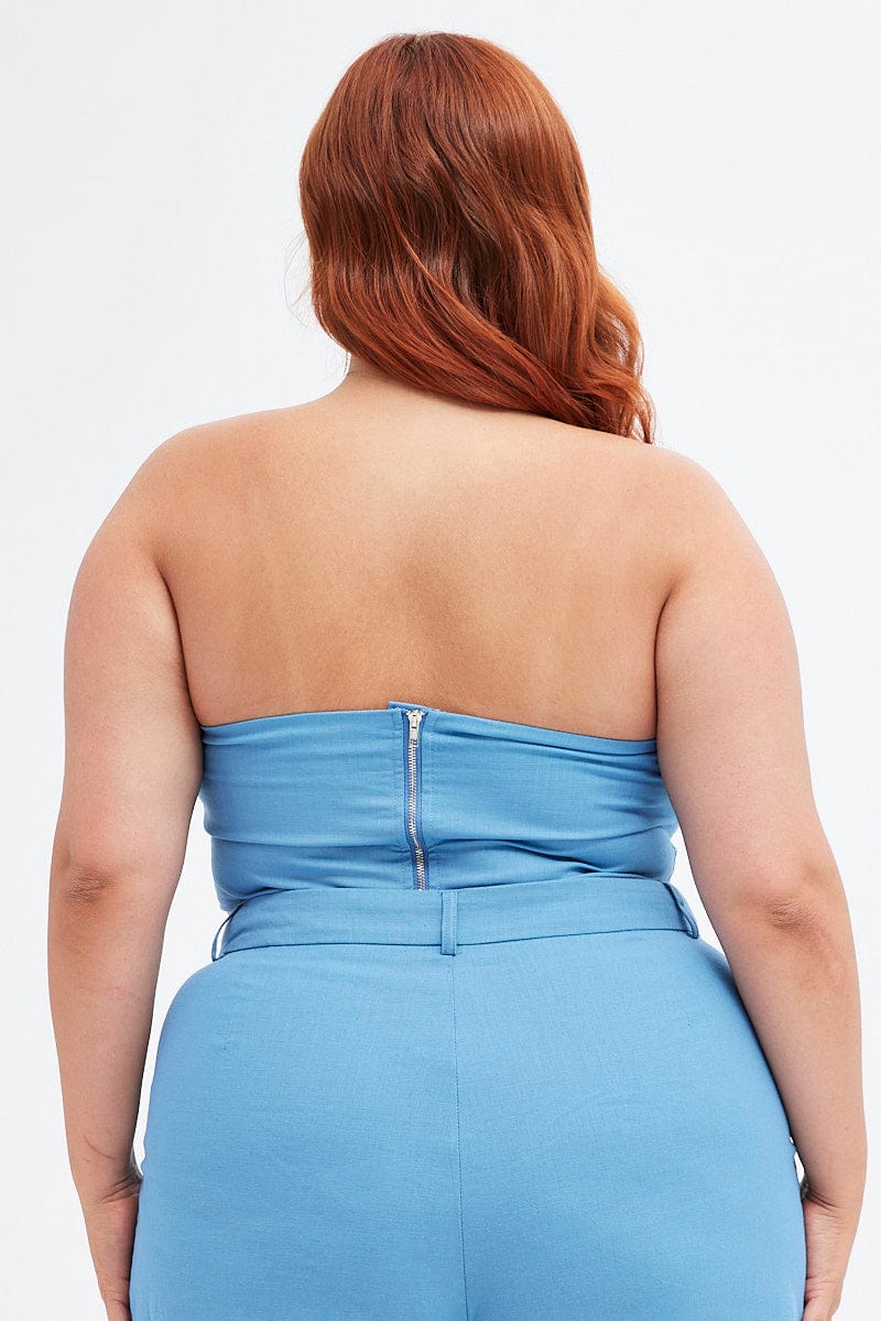 Blue Crop Top Strapless Linen Blend - Image 6