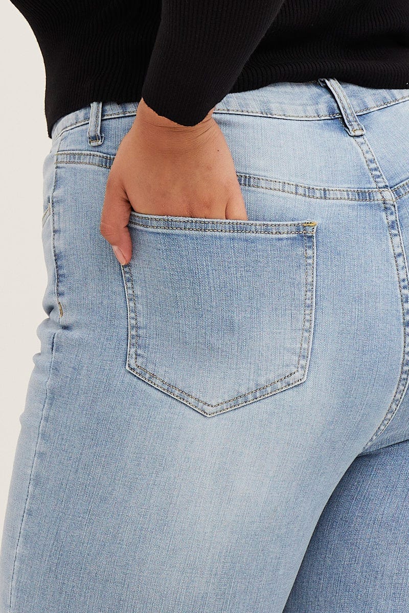 Blue Denim Jean High Rise One Slash Knee Skinny - Image 6