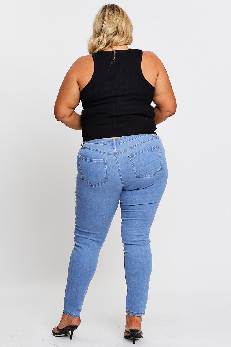 Blue Denim Jean Mid Rise Ripped Skinny - Image 5
