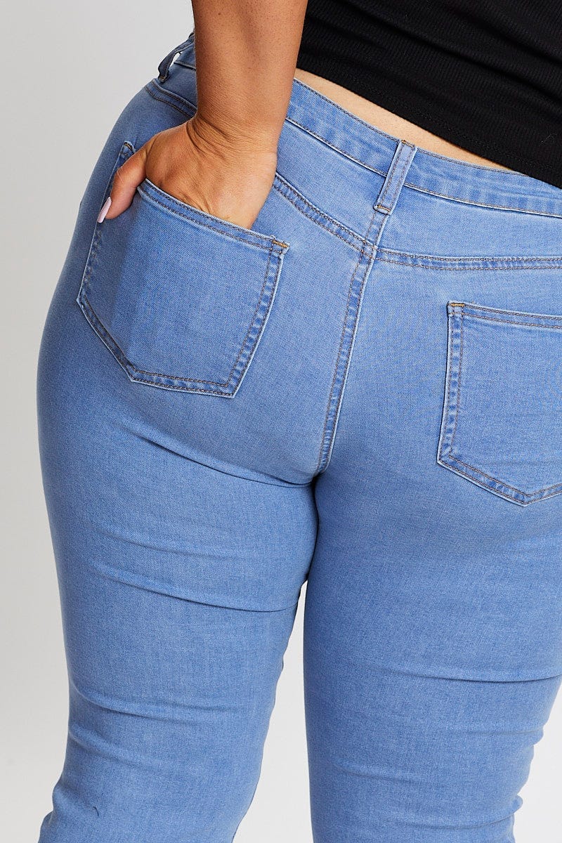 Blue Denim Jean Mid Rise Ripped Skinny - Image 6
