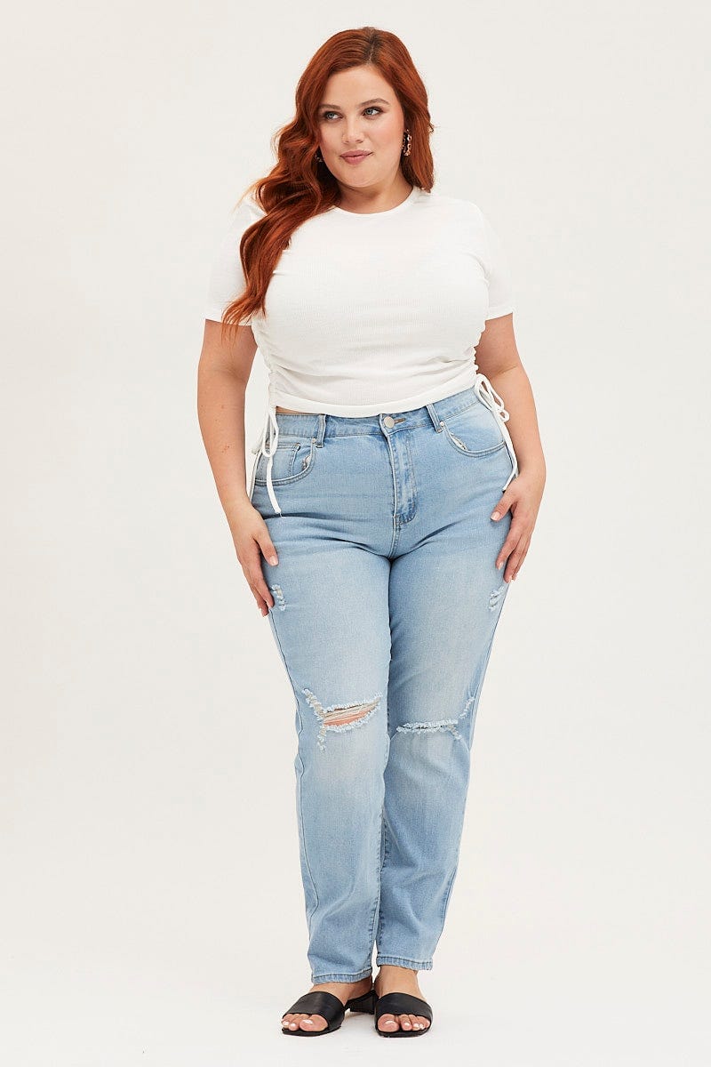 Blue Denim Mom Jean High Rise - Image 3