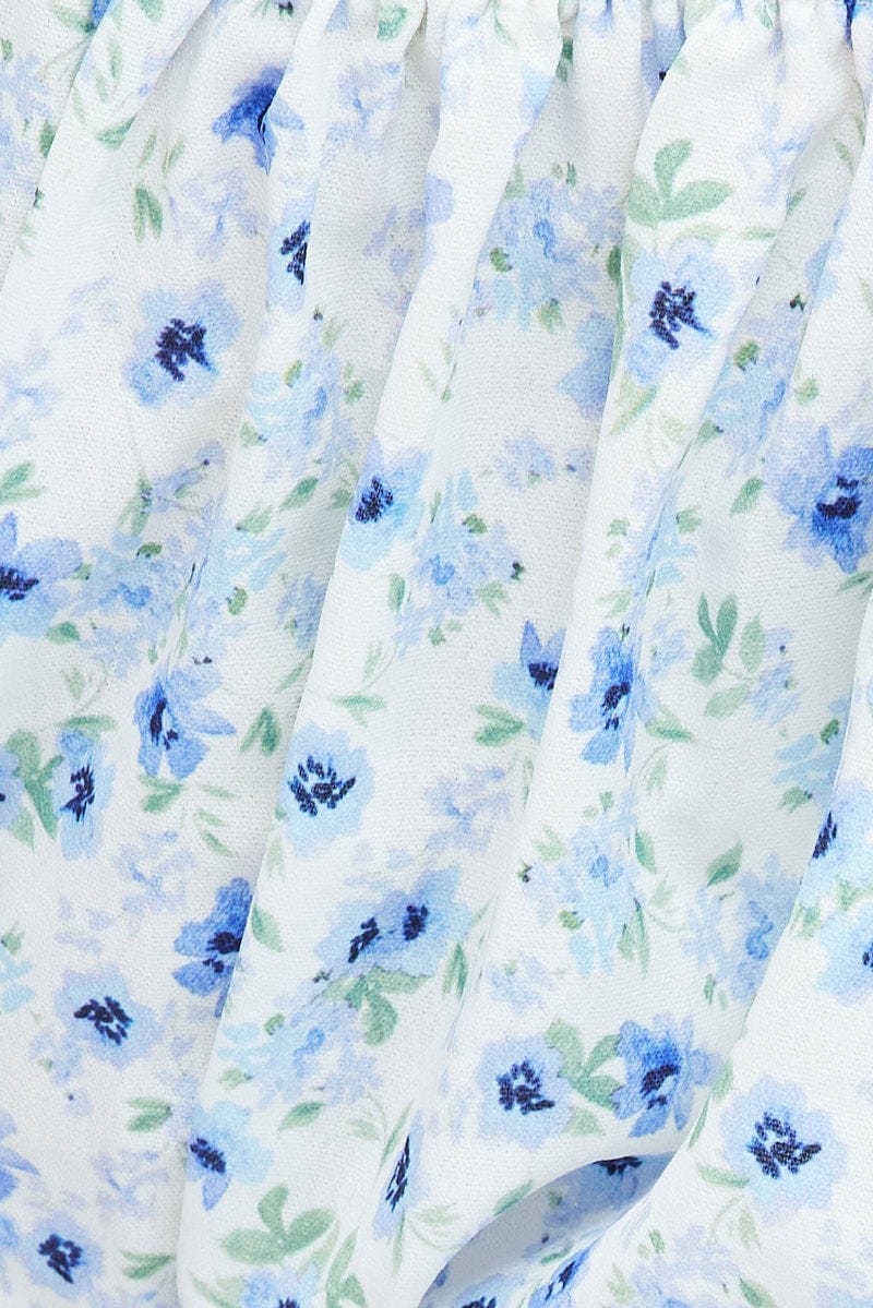 Blue Ditsy Crop Top Short Sleeve Tie Back - Image 6