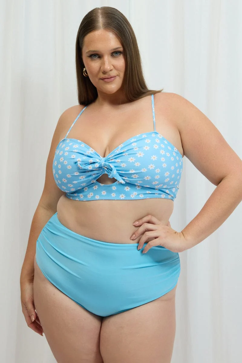 Blue Ditsy Knot Front Bikini Set - Image 3