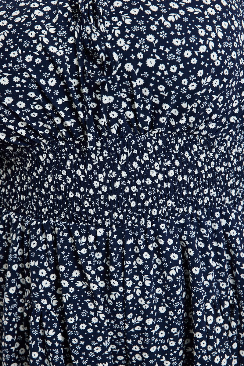 Blue Ditsy Playsuit Short Sleeve Ruched Bust - Image 5