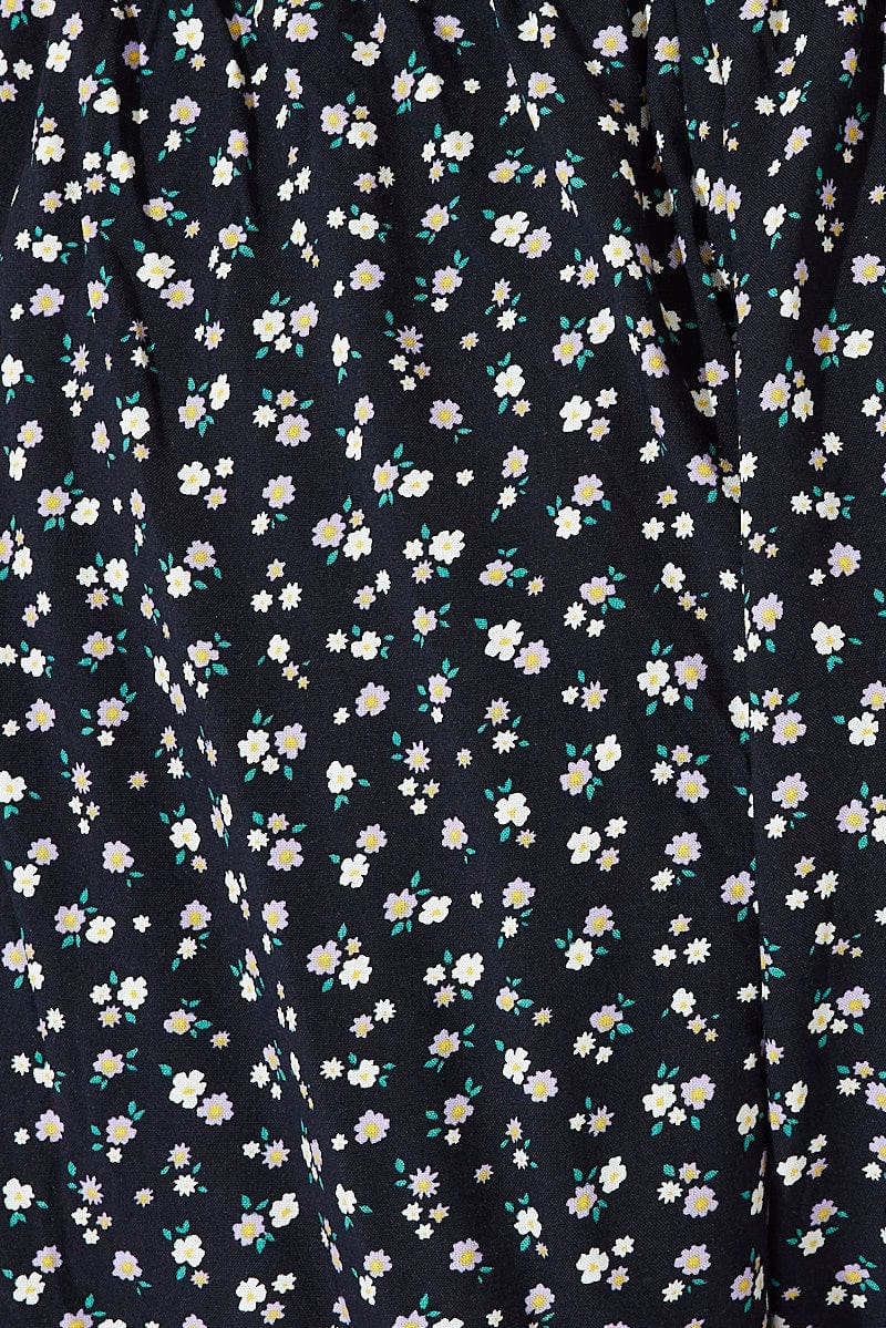 Blue Ditsy Playsuit Short Sleeve Shirred Back Cut Out - Image 6