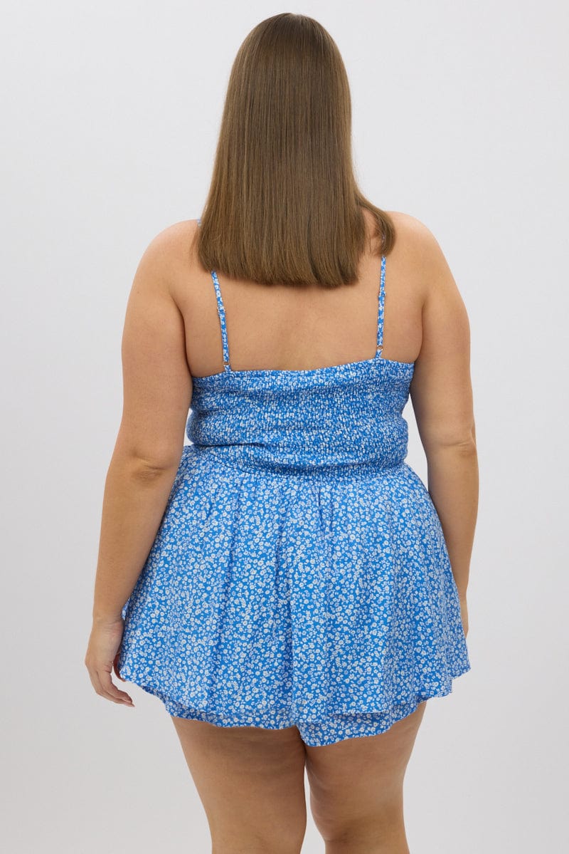 Blue Ditsy Ruched Playsuit Sleeveless - Image 5