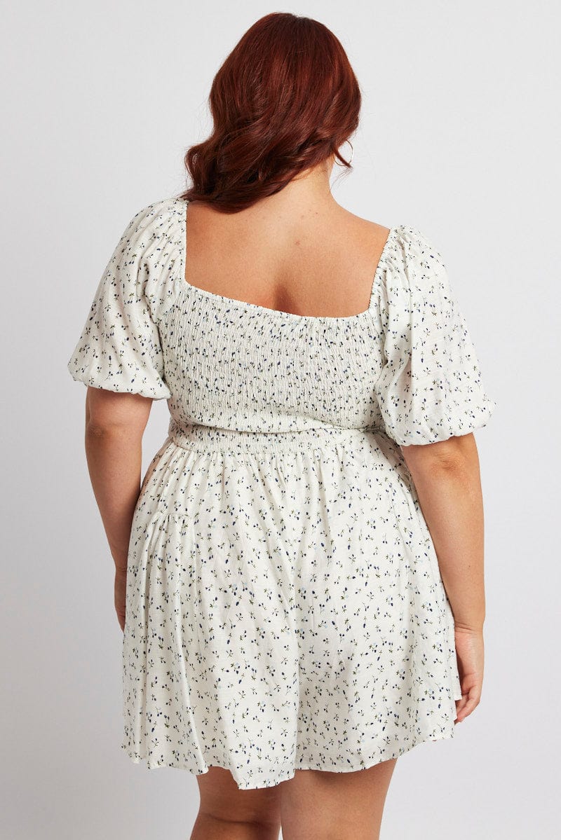 Blue Ditsy Ruffle Playsuit Short Sleeve - Image 5