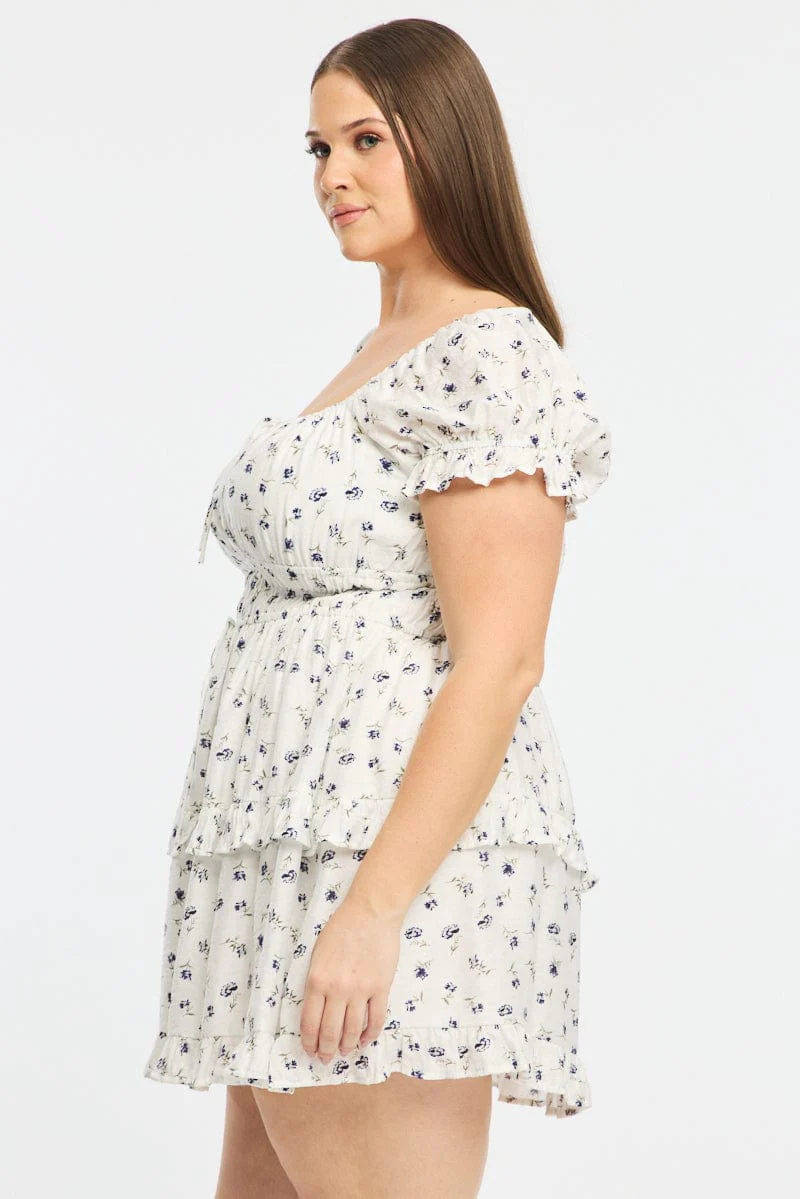 Blue Ditsy Skater Dress Short Sleeve - Image 3