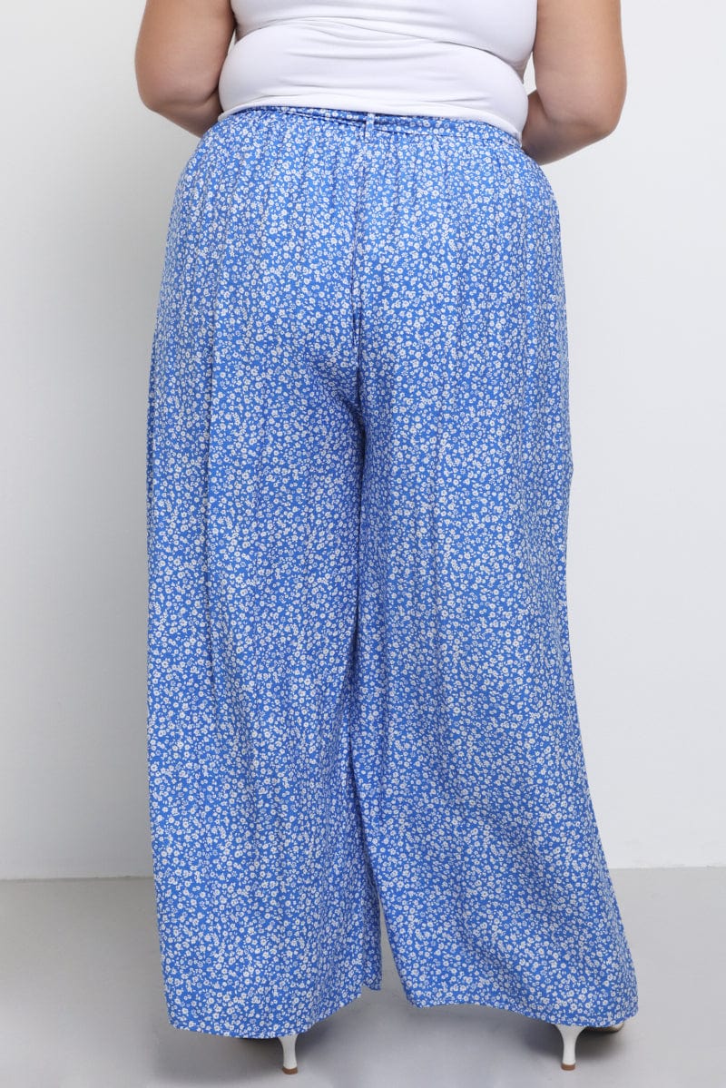 Blue Ditsy Tie Waist Wide Leg Pants - Image 4