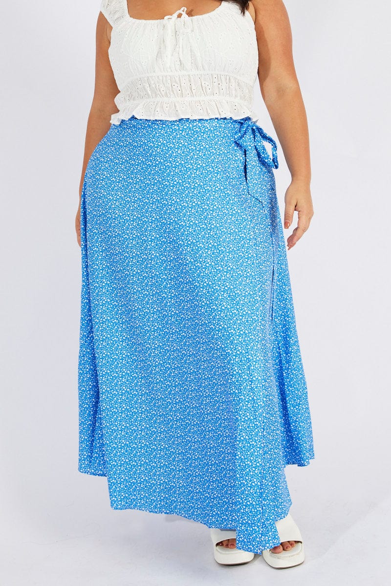 Blue Ditsy Wrap Maxiskirt