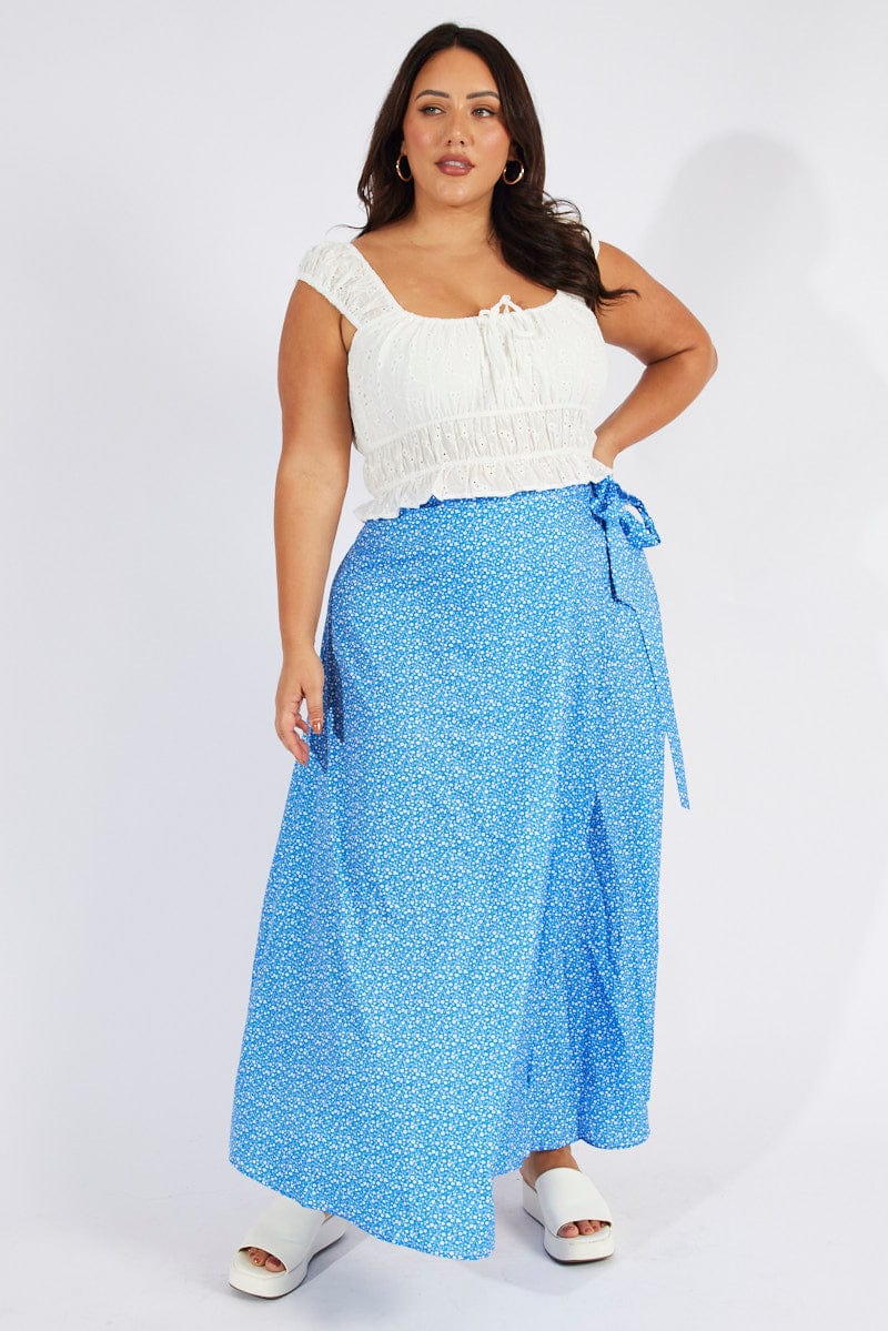 Blue Ditsy Wrap Maxiskirt - Image 2