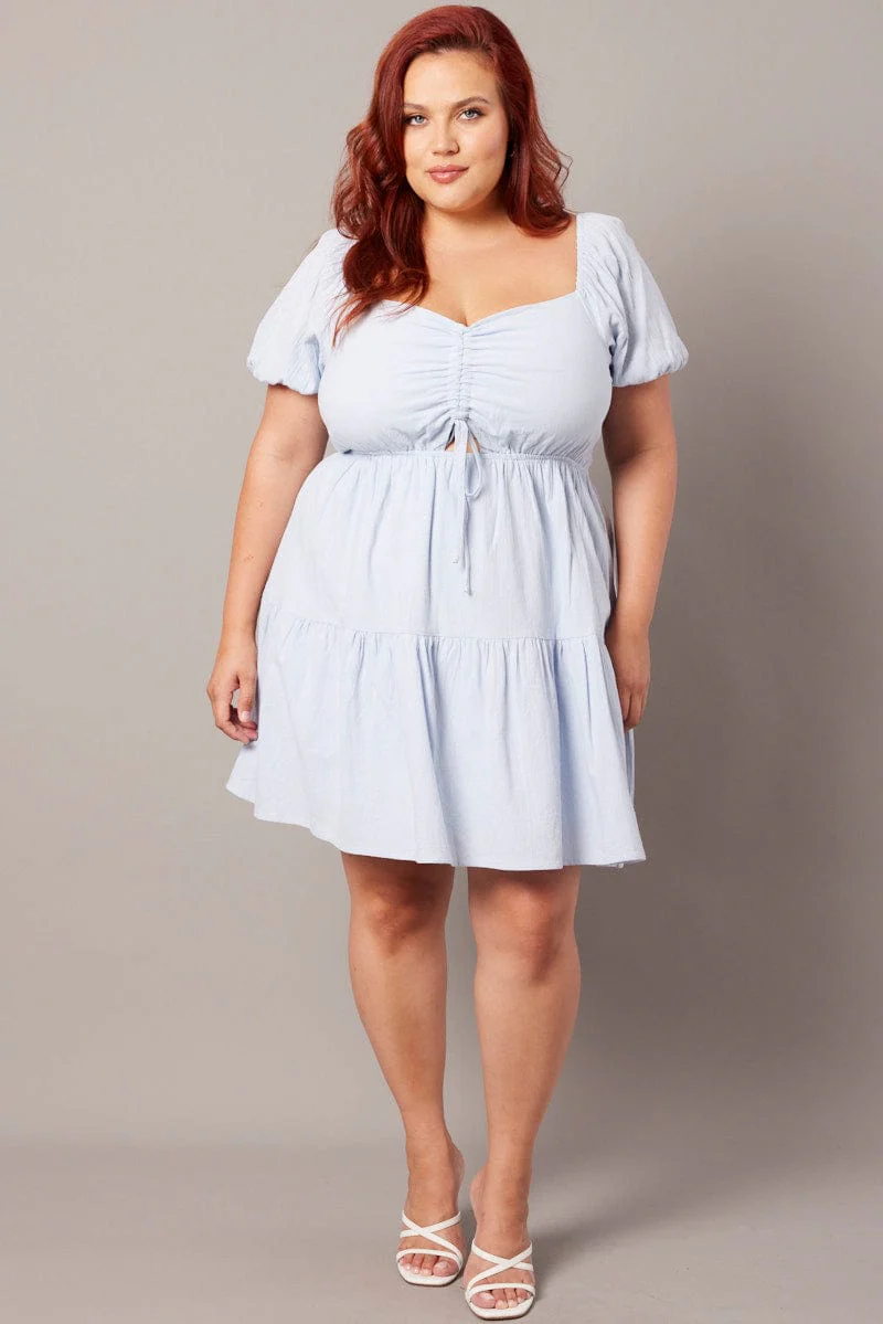 Blue Drawstring Front Mini Dress - Image 2