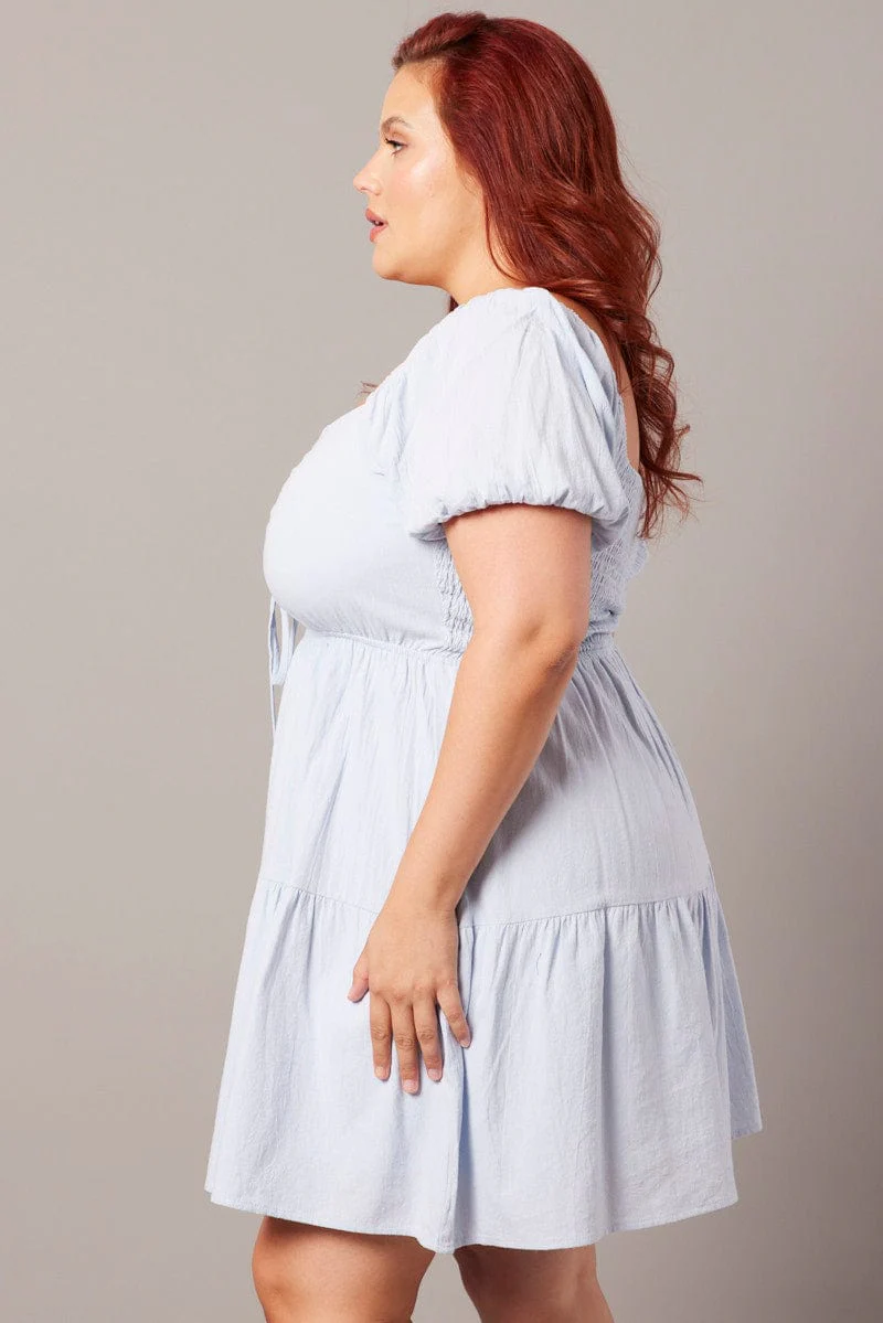 Blue Drawstring Front Mini Dress - Image 4