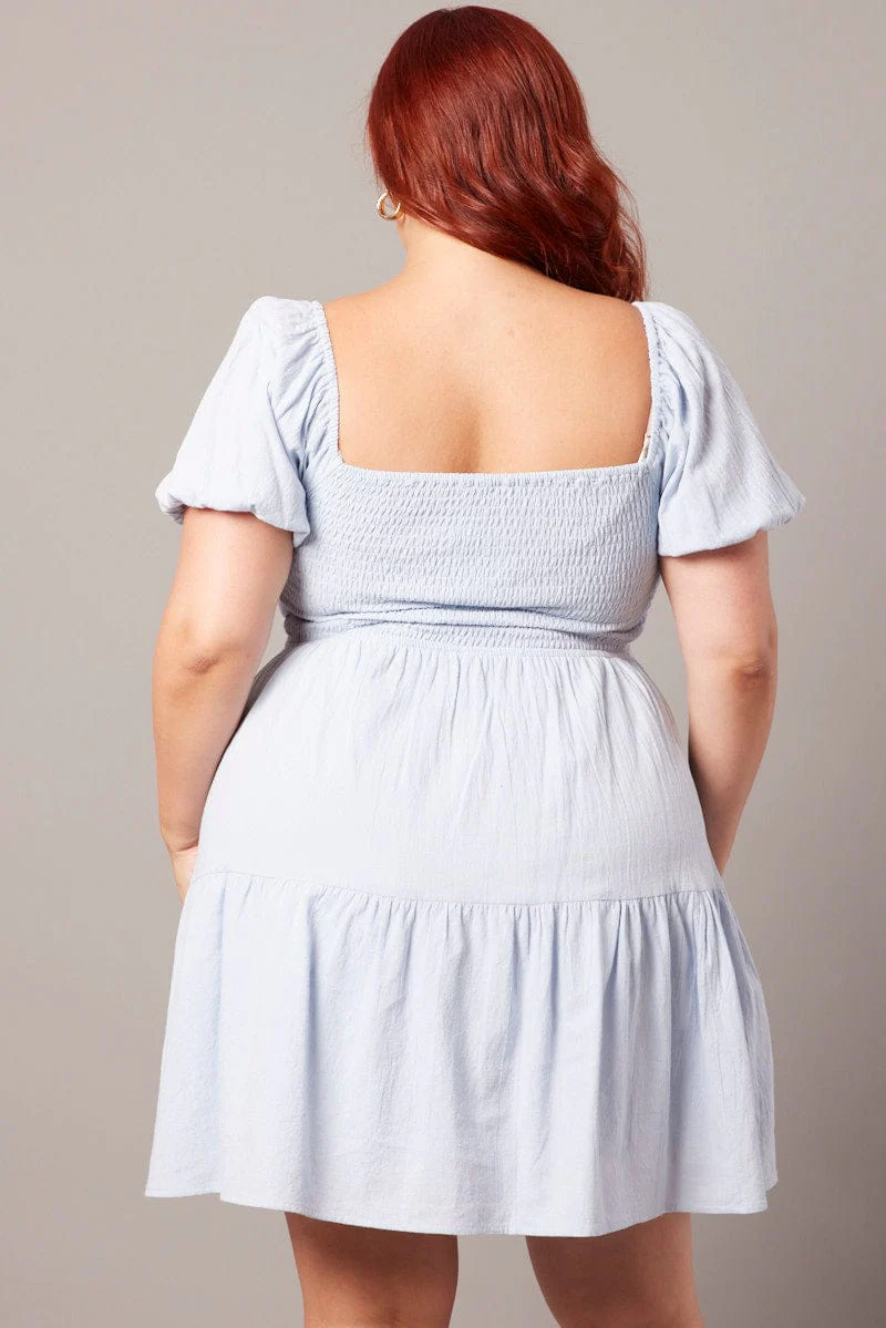 Blue Drawstring Front Mini Dress - Image 5