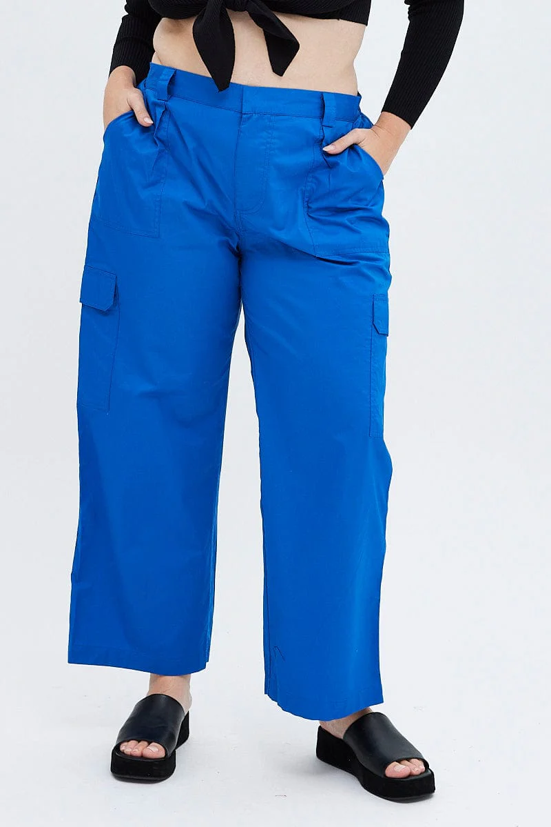 Blue Elastic Back Waist Cargo Pant - Image 2