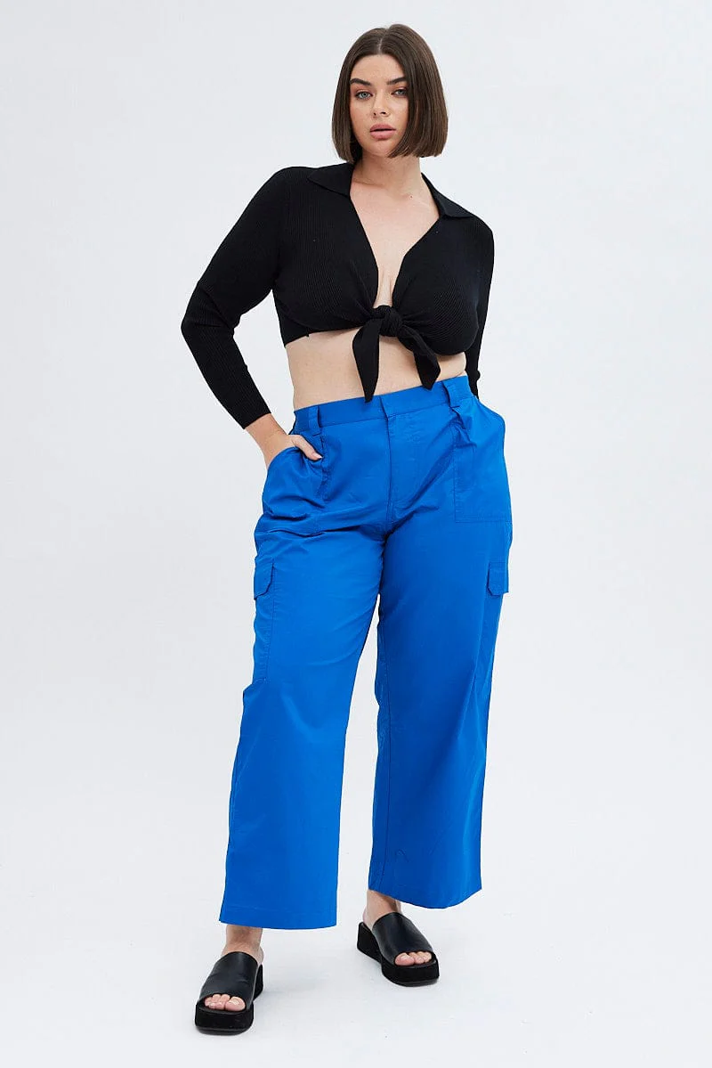 Blue Elastic Back Waist Cargo Pant - Image 3