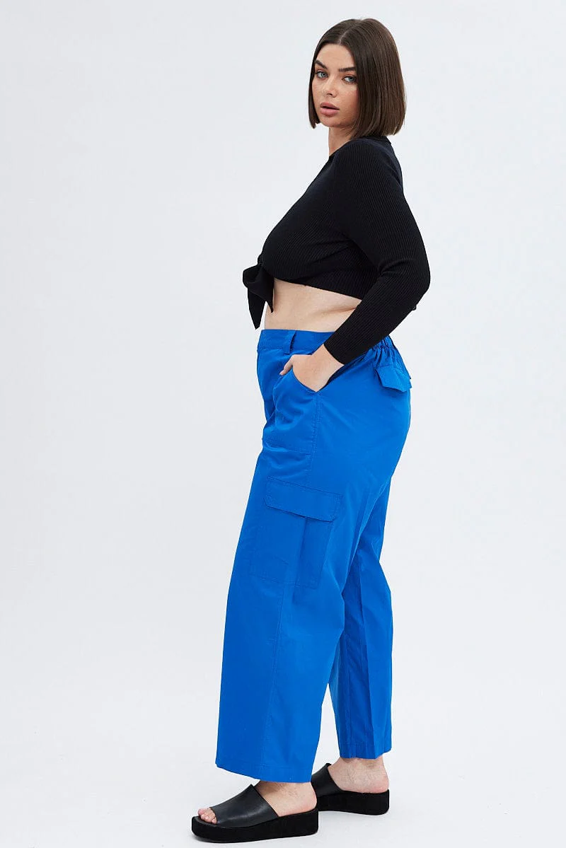 Blue Elastic Back Waist Cargo Pant - Image 4